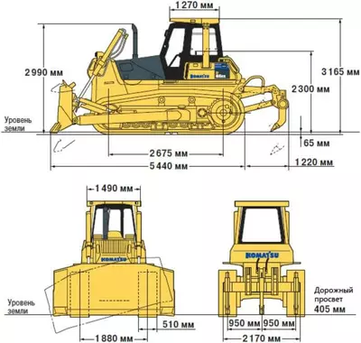 Габаритные размеры Komatsu D65EX-16